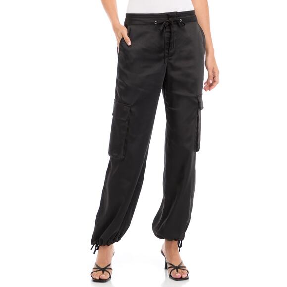 SANCTUARY WOMENS SIZE 25 EVE MID RISE SATIN CARGO PANTS BLACK NEW - Picture 1 of 14